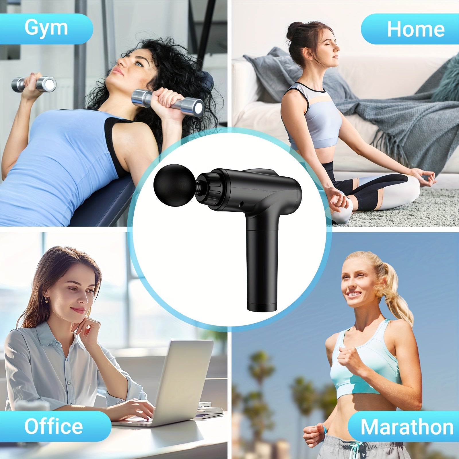 Massage Gun mit verschiedenen Aufsätzen für unterschiedliche Muskelgruppen