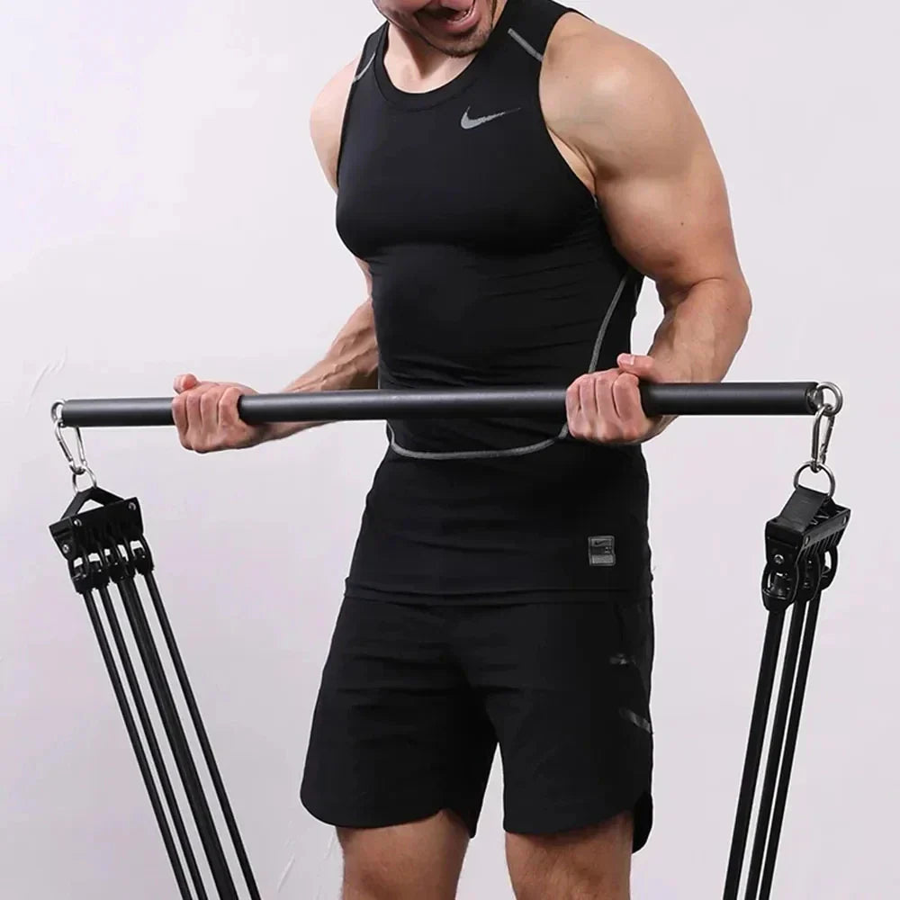 Platzsparend zerlegbare Pilates Bar in Schwarz